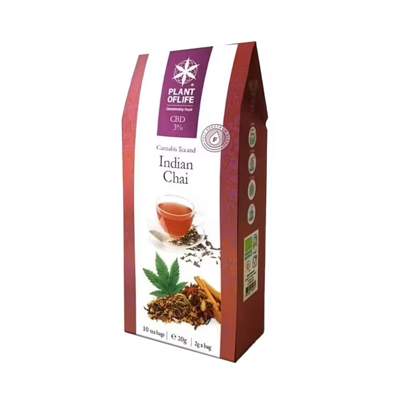 Sumérgete en una experiencia sensorial única con nuestro TEA DE CAÑAMO INDIAN CHAI, una mezcla exquisita de sabores inspirada en los tradicionales tés indios. Cada bolsita de té de 2 gramos contiene una fusión armoniosa de ingredientes orgánicos cuidadosamente seleccionados, diseñada para brindarte un momento de relajación y revitalización.