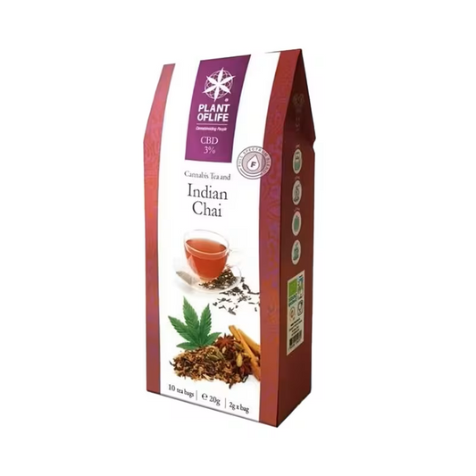 Sumérgete en una experiencia sensorial única con nuestro TEA DE CAÑAMO INDIAN CHAI, una mezcla exquisita de sabores inspirada en los tradicionales tés indios. Cada bolsita de té de 2 gramos contiene una fusión armoniosa de ingredientes orgánicos cuidadosamente seleccionados, diseñada para brindarte un momento de relajación y revitalización.